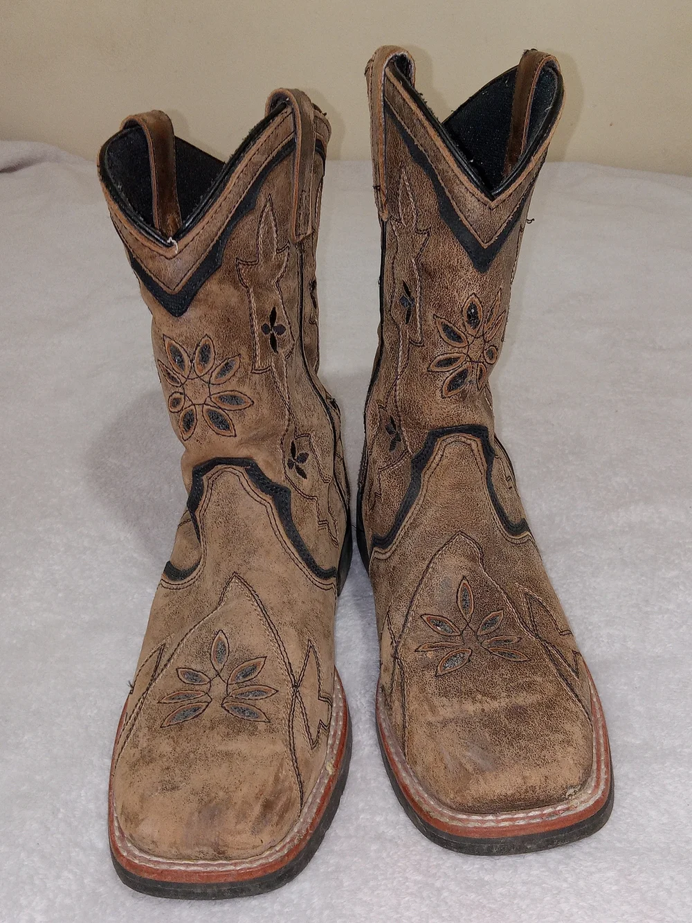Dan Post Cowboy Boots Girls Size 6D Brown Distressed Leather Western Floral